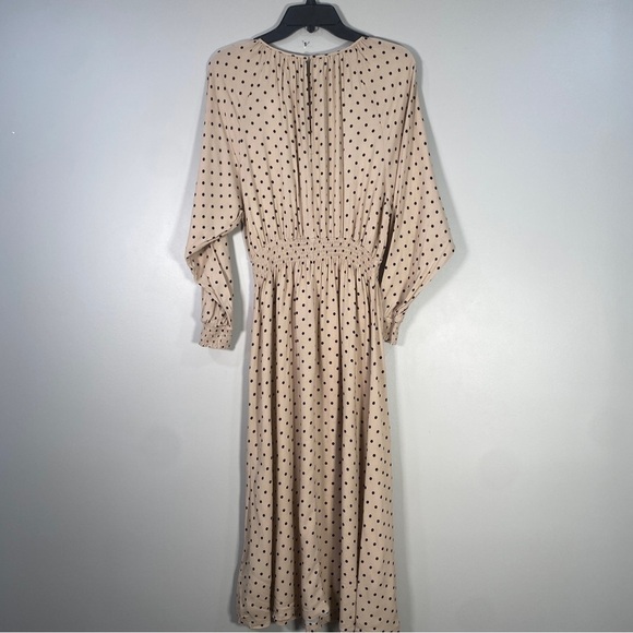H&M Beige Black Polka Dot Vintage Look Midi Dress - Picture 6 of 7